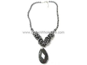 Faceted Hematite Pendant Chain Choker Necklace